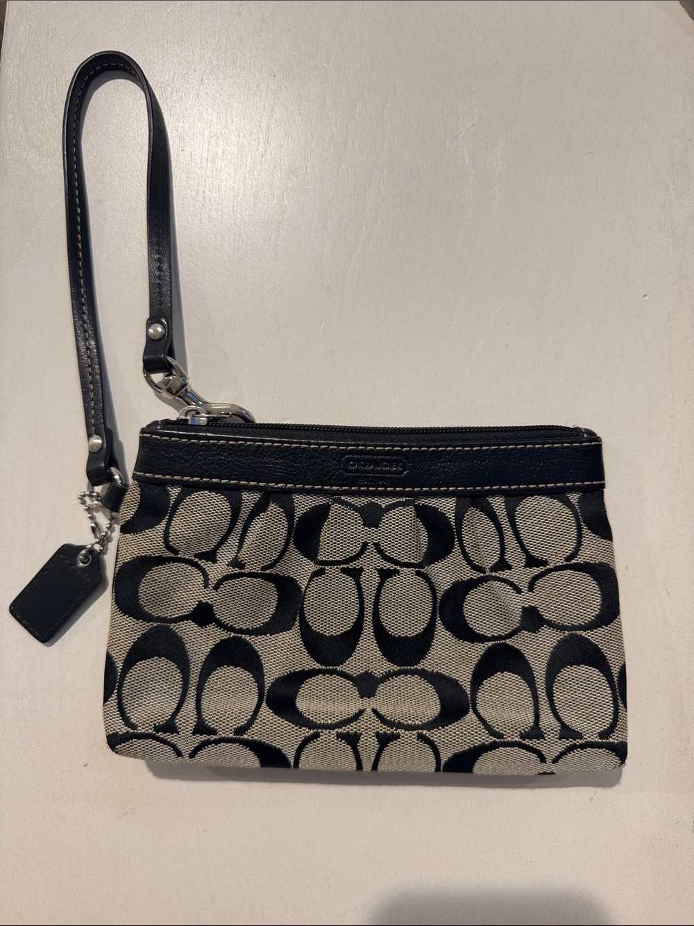 Coach Black & Beige Signature Canvas Wristlet